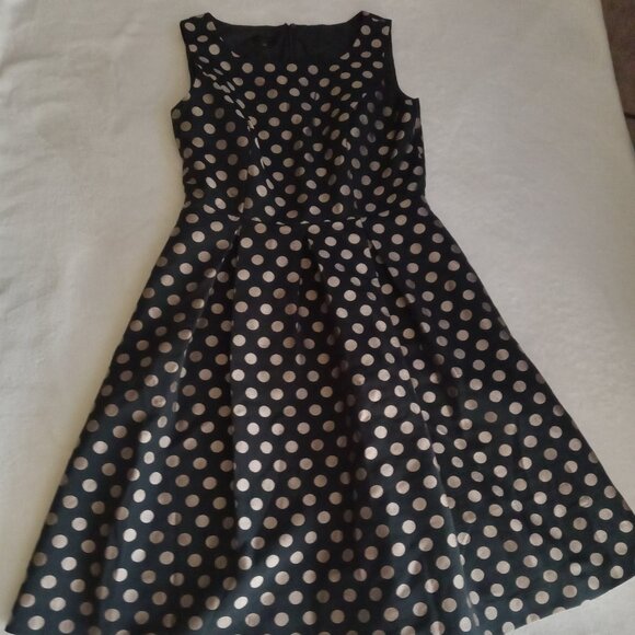 Talbots black dress with gold polka dots - Picture 2 of 4